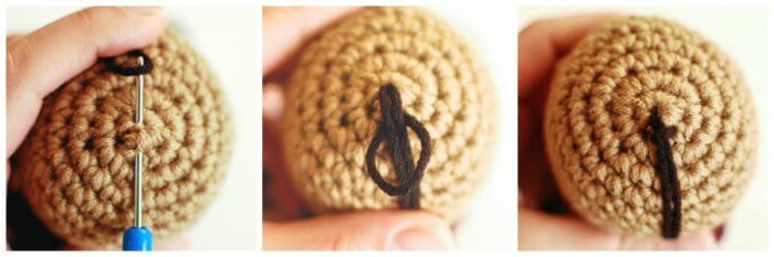 Ajoutez des poils de laine à la poupée au crochet 