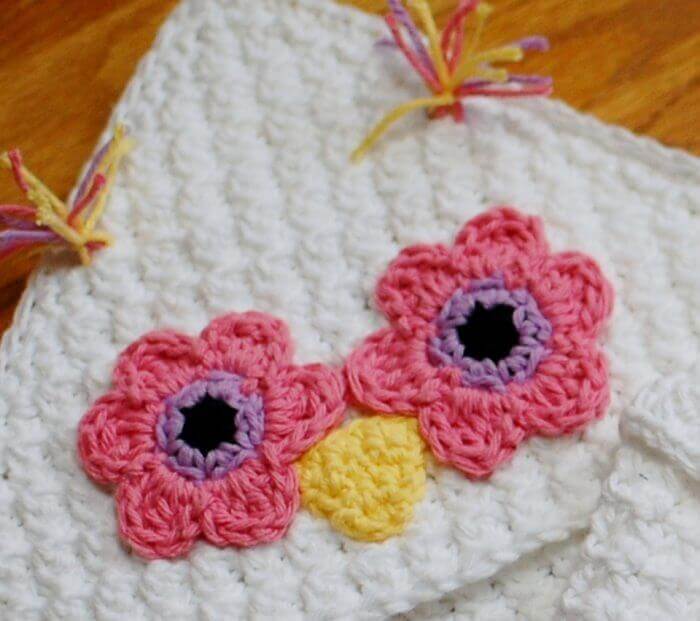 Crochet owl applique: Flowery Eyes