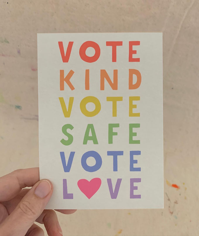 Obtenez ces cartes postales de haute qualité VOTE KIND, VOT SAFE, VOTE LOVE de Art Bar.  #GOTV #BlueWave
