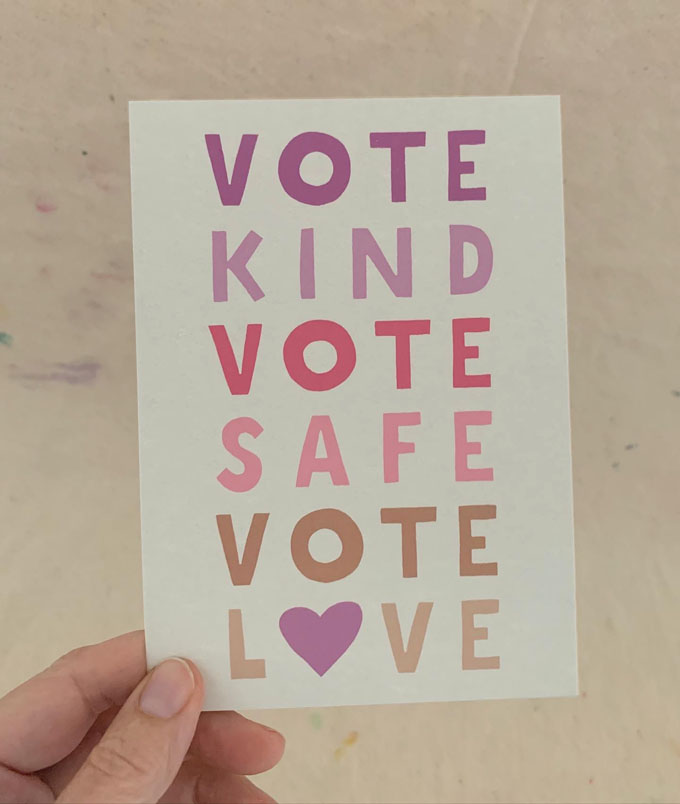 Obtenez ces cartes postales de haute qualité VOTE KIND, VOT SAFE, VOTE LOVE de Art Bar.  #GOTV #BlueWave