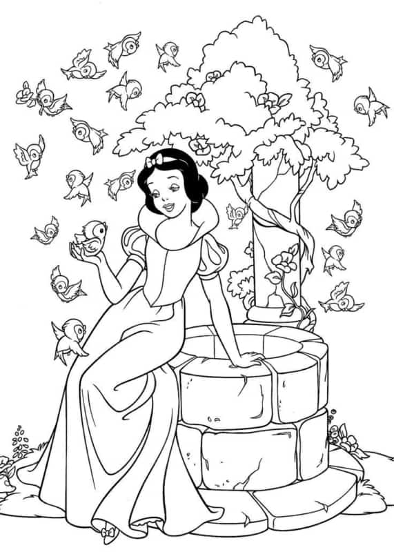 dessin pour peindre Blanche-Neige avec des oiseaux