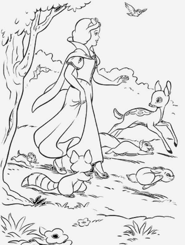   Coloriage de Blanche-Neige avec des animaux