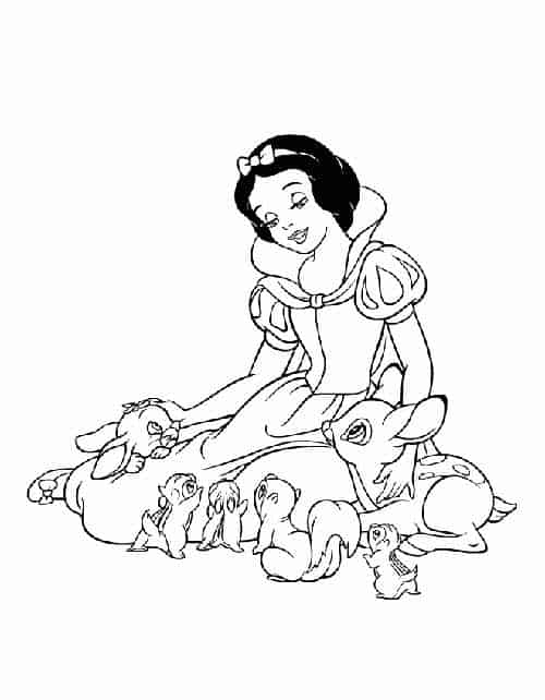 Activité de coloration de Blanche-Neige avec des animaux