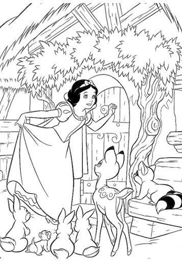 dessin pour peindre Blanche-Neige avec des animaux