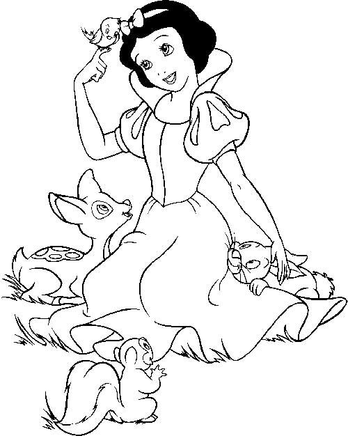   Blanche-Neige avec des animaux de la forêt