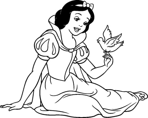 Coloriage de Blanche-Neige avec un oiseau