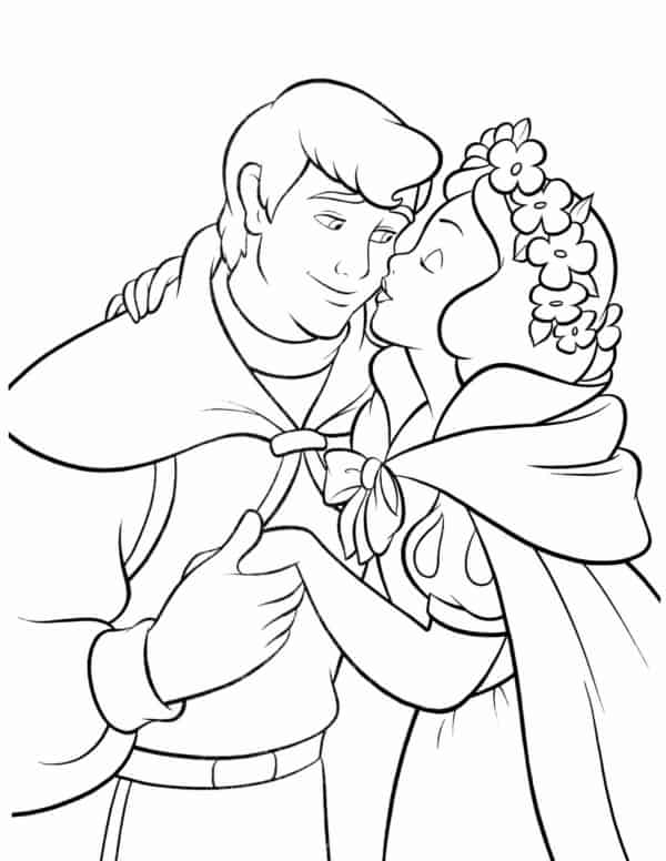 Coloriage de Blanche-Neige embrassant le prince