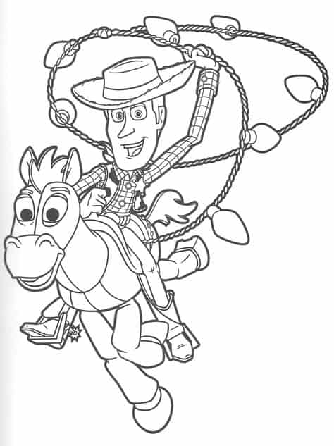 Coloriage de Woody sur le cheval