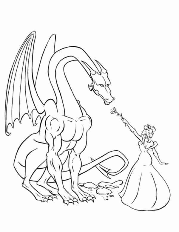dragon avec princesse coloriage