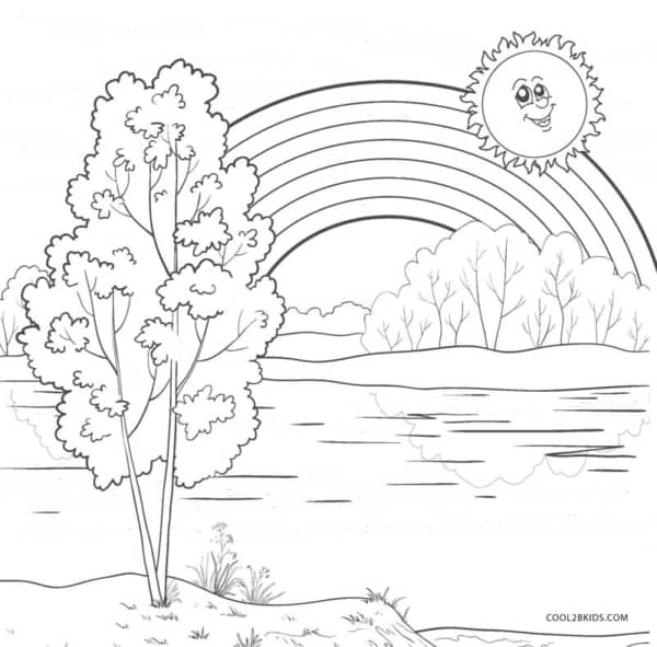 dessin à imprimer et peindre le soleil avec un arc en ciel