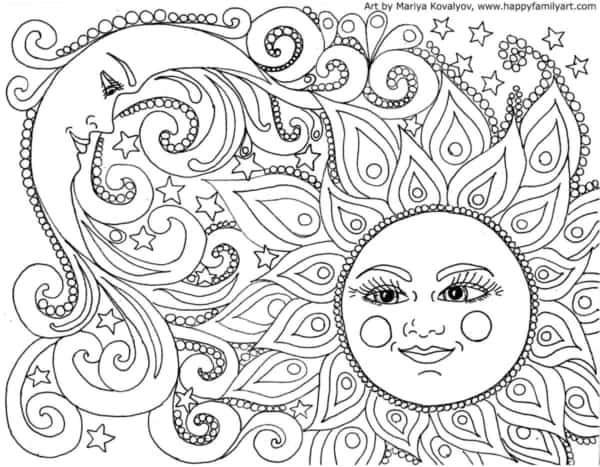 Coloriage de soleil et de lune à imprimer et colorier