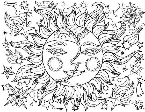 dessin imprimable gratuit du soleil avec la lune