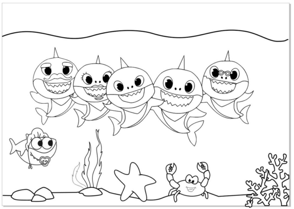 dessin de famille bébé requin à imprimer