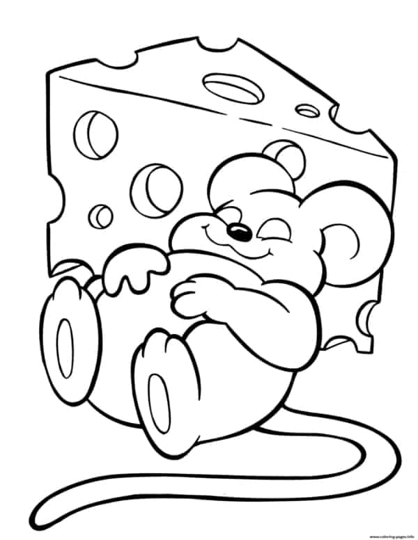 coloriage amusant de souris avec du fromage