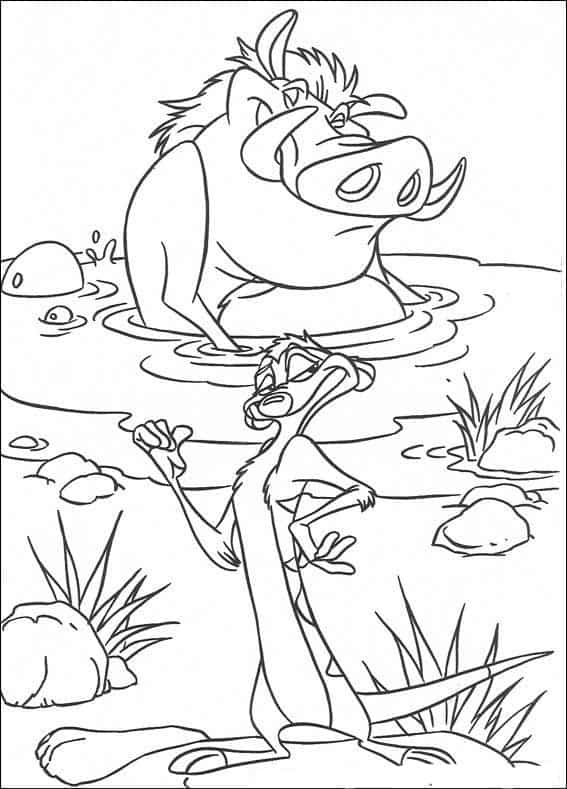 Coloriage - Timao et Pumbaa