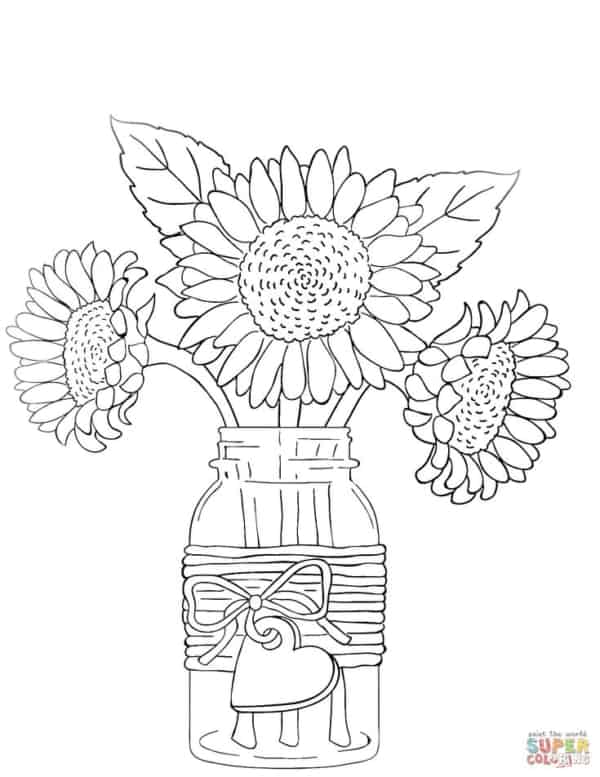 coloriage de fleurs de tournesol dans un vase