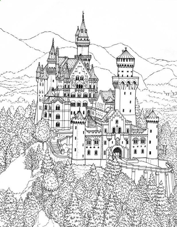 22 château avec coloriage de paysage