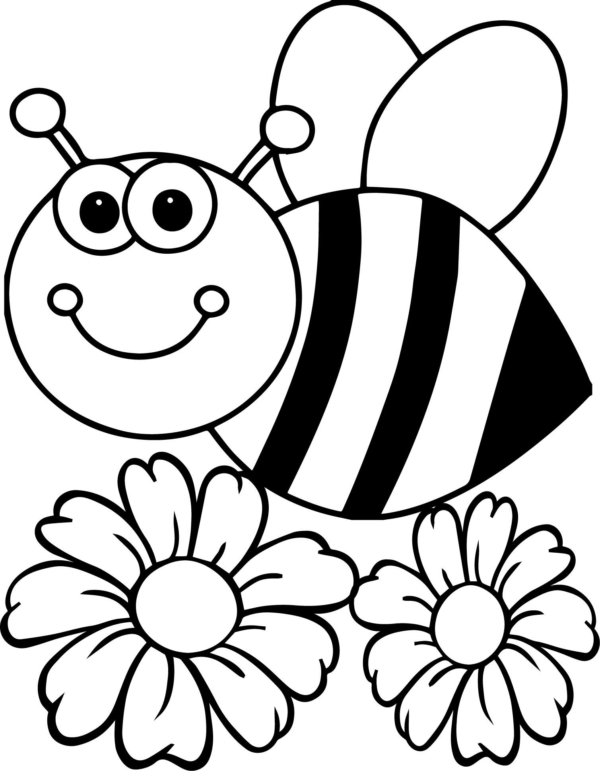 21 coloriage abeille en fleurs