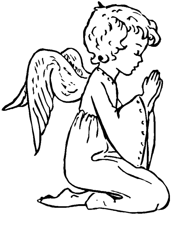 4 coloriages d'anges qui prient