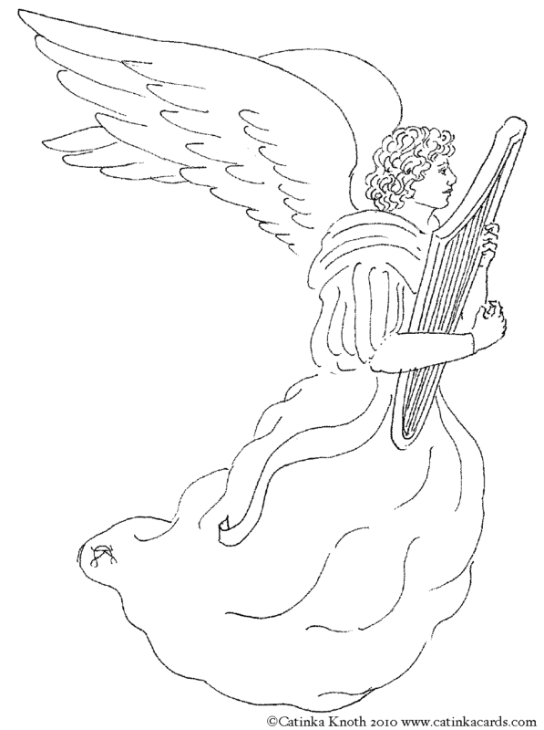 Coloriage 14 ange avec harpe