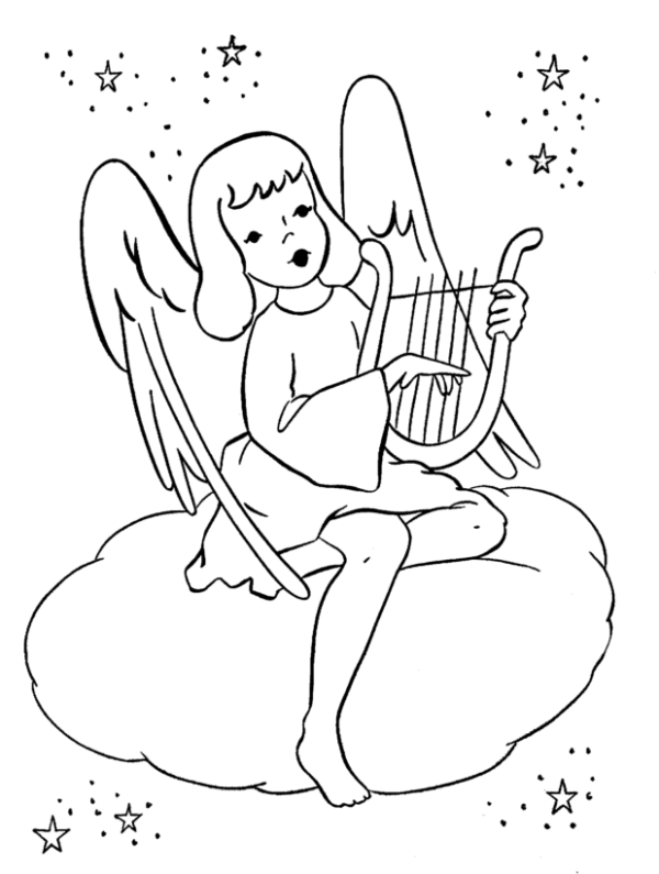 Coloriage 16 ange jouant de la harpe à imprimer