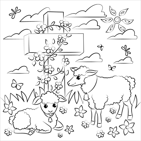 39 dessins religieux avec des moutons à colorier