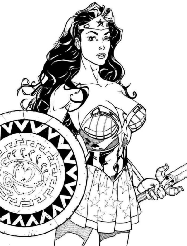 26 Coloriage Wonder Woman avec bouclier