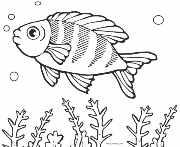 34 poissons rouges nageant à colorier
