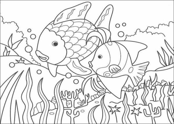 32 petits poissons nageant à colorier
