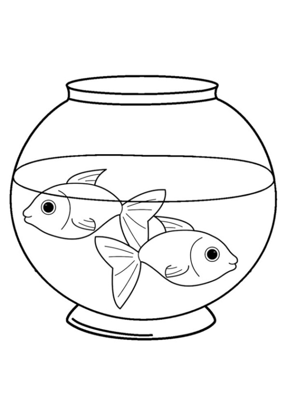57 aquarium rond avec petits poissons à colorier