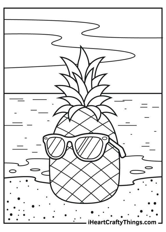 19 coloriages d'ananas sur la plage à imprimer