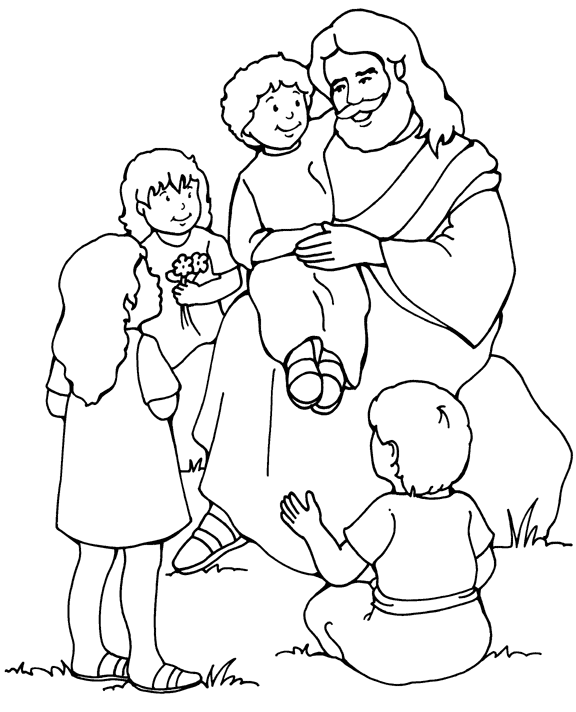 Coloriage 2 Jésus avec des enfants