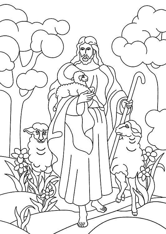 1 Coloriage Jésus avec des moutons