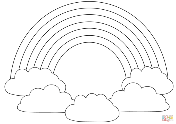 Coloriage 23 arc-en-ciel avec des nuages