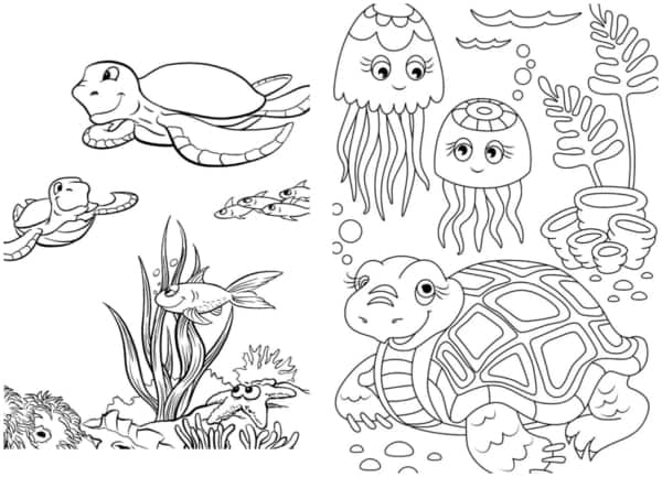 14 coloriages des fonds marins avec des tortues