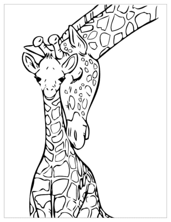 15 jolies girafes avec bébé à colorier