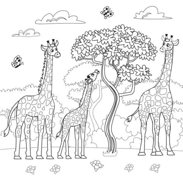17 coloriages de girafes avec bébé