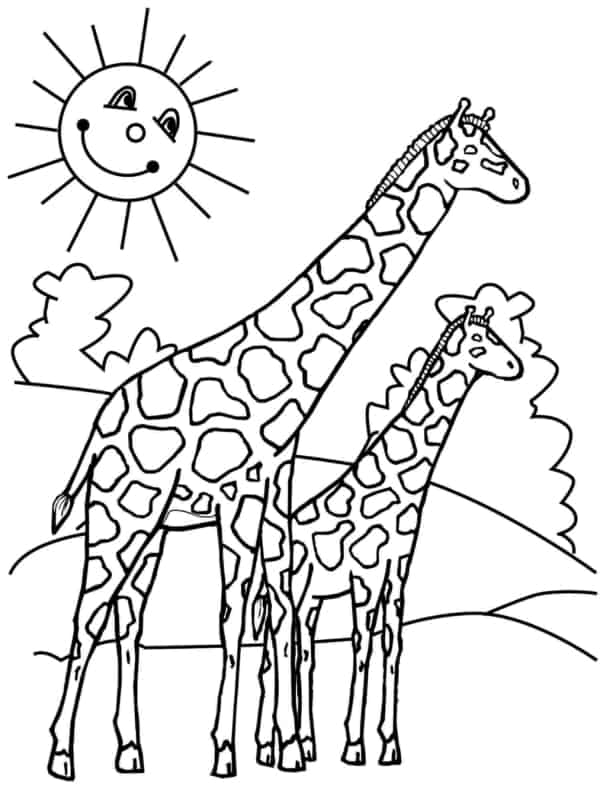 Coloriage 24 dessins simples de girafe avec bébé
