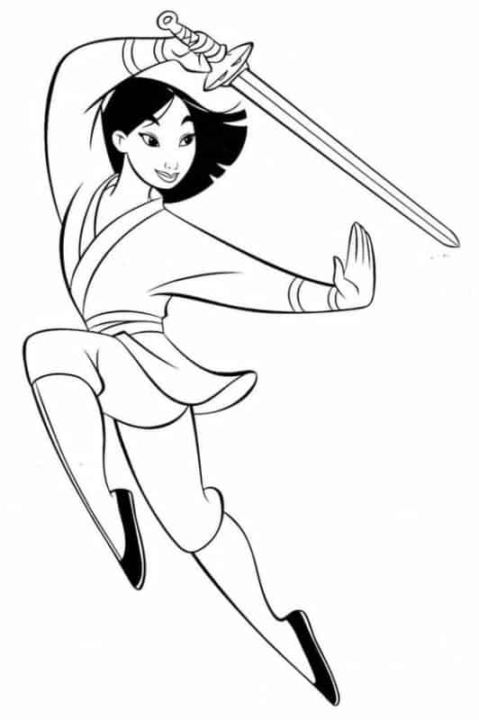 Version guerrier Mulan à colorier Source Pinterest