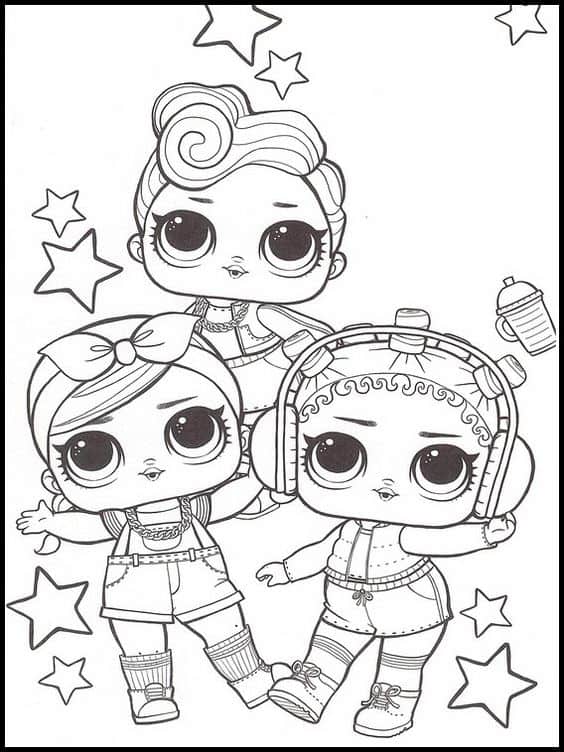Trois poupées LOL à colorier Source Pinterest