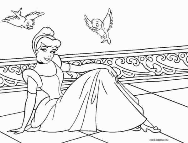 Coloriage 12 Cendrillon avec des oiseaux Cool2bKids