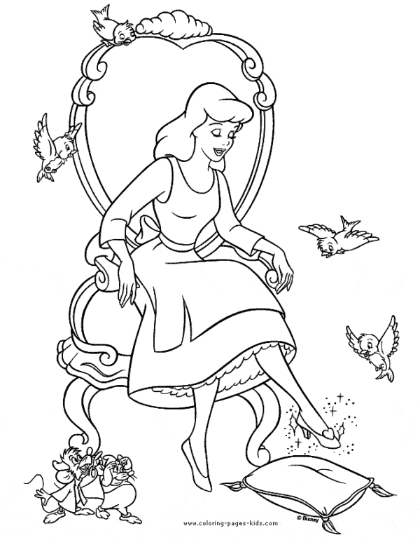 36 Cendrillon essayant la pantoufle de verre Coloriages pour enfants
