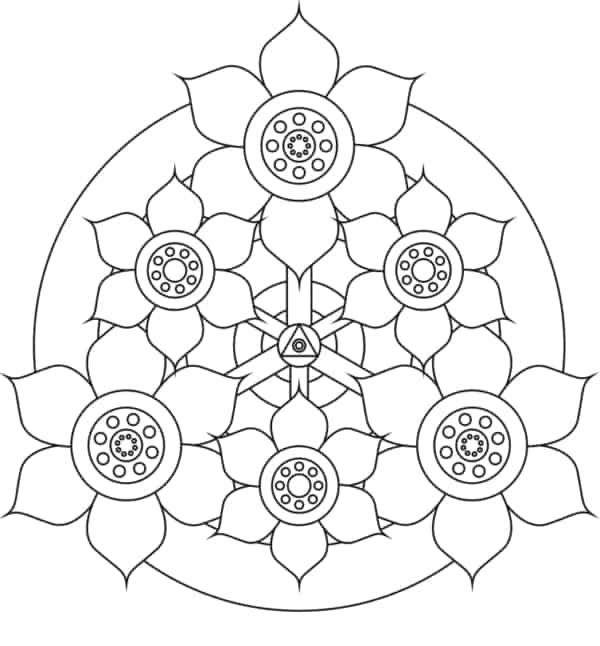 8 mandalas simples avec des fleurs à colorier