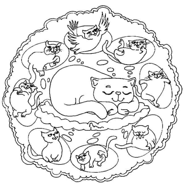 52 mandalas pour enfants avec des chats à colorier