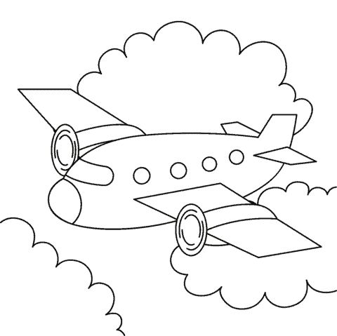Coloriage d'avion dans les nuages