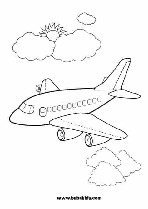 coloriage d'avion avec des nuages