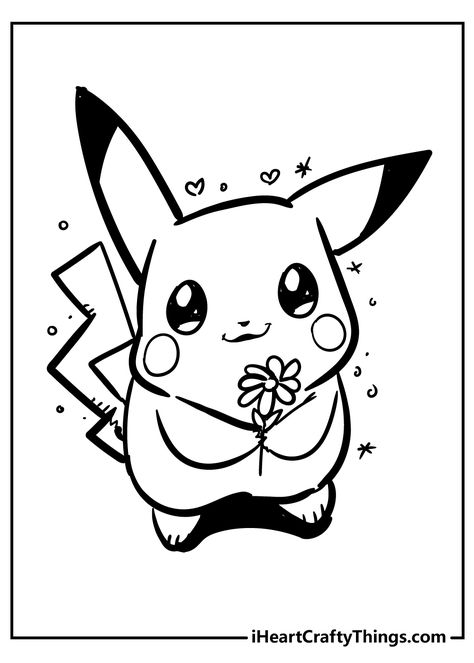 Coloriage Pikachu avec fleur