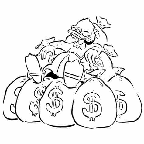 Oncle Scrooge se reposant sur l'argent