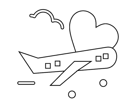 Page de coloriage d'avion avec coeur