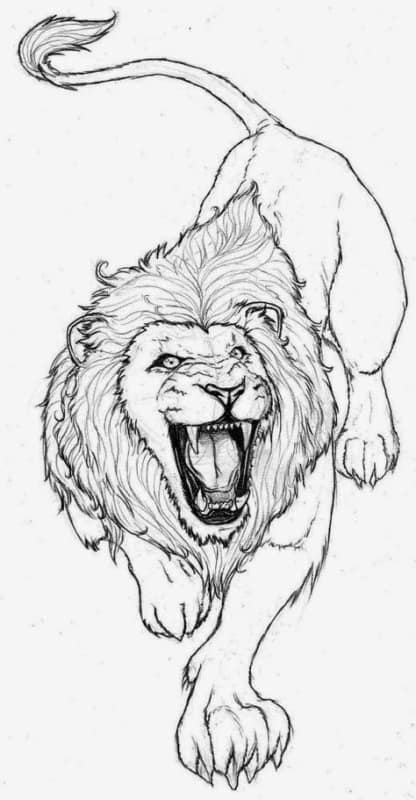 lion coloriage attaque